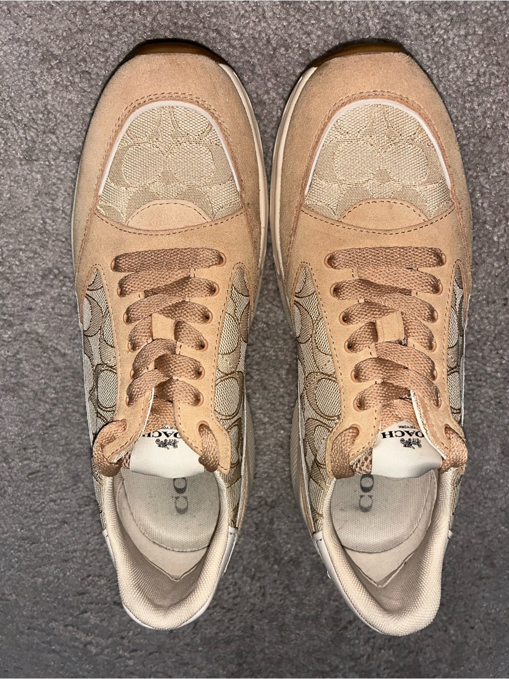 Coach Tan Signature Canvas & Suede Low-Top Sneakers